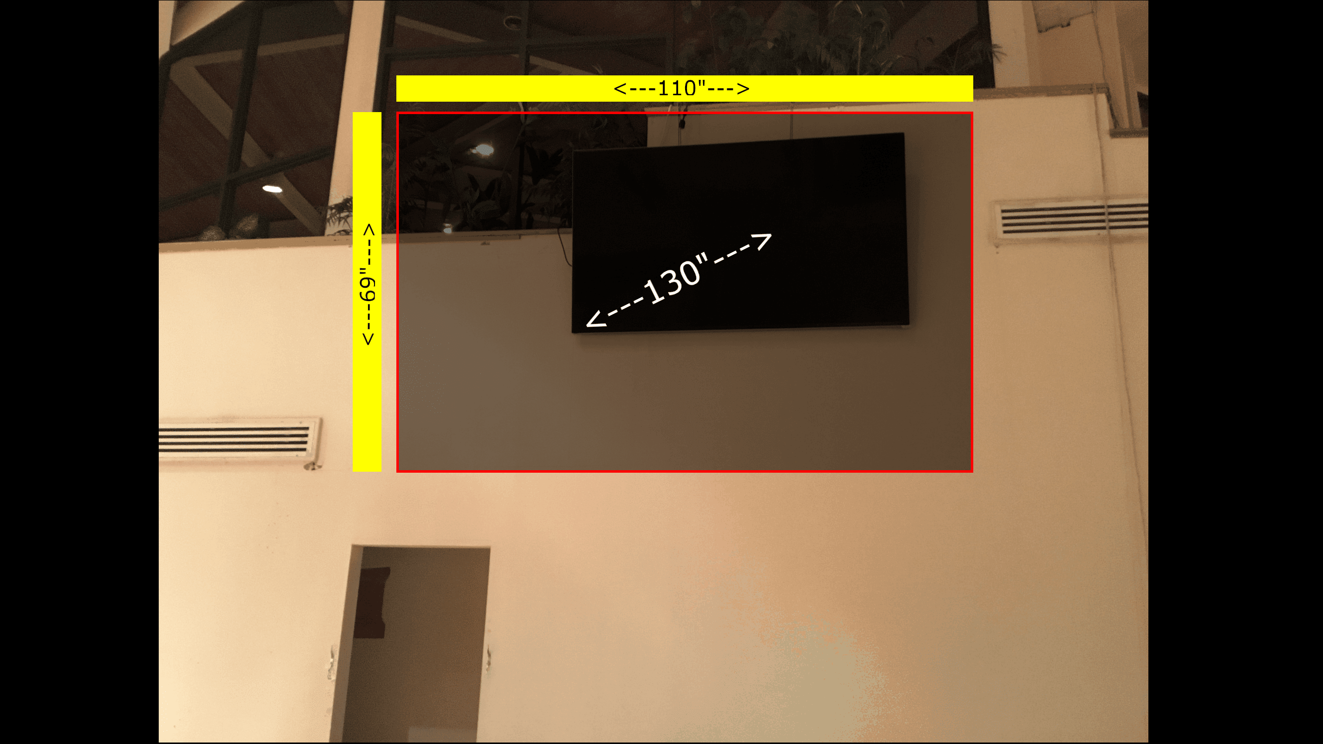 A mockup of where the projector screen would be installed